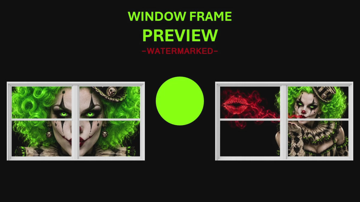 Clown Town Halloween projection video preview with a center window divider